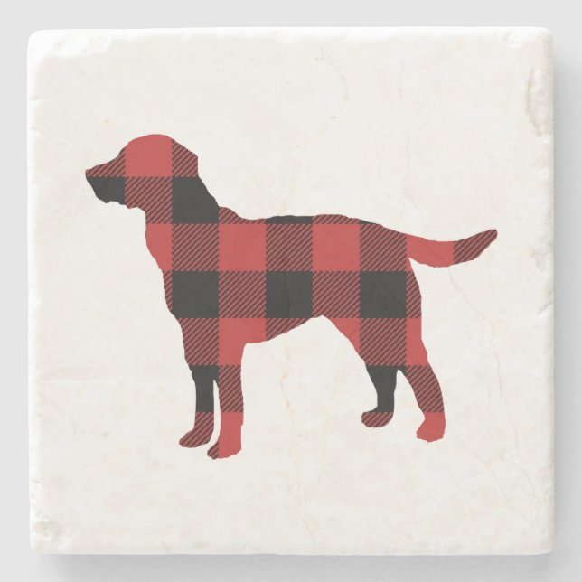 Dog Plaid Buffalo Check Silhouette Christmas Stone Coaster (Front)