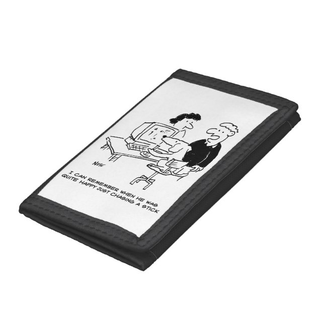Dog Playing at Computer Dog owner Gift Tri-fold Wallet (Bottom)