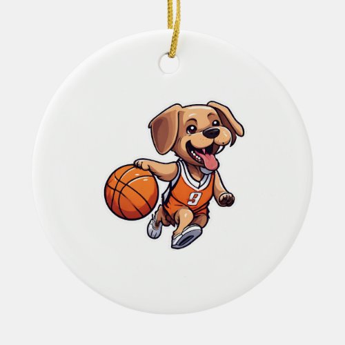 Dog Playing Basketball Classic Ceramic Ornament