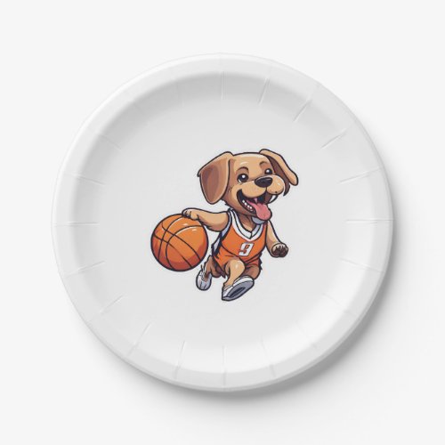 Dog Playing Basketball Classic Paper Plates