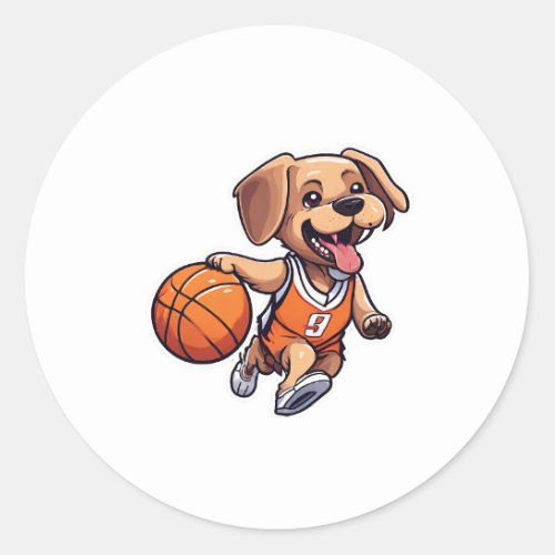 Dog Playing Basketball Classic Round Sticker