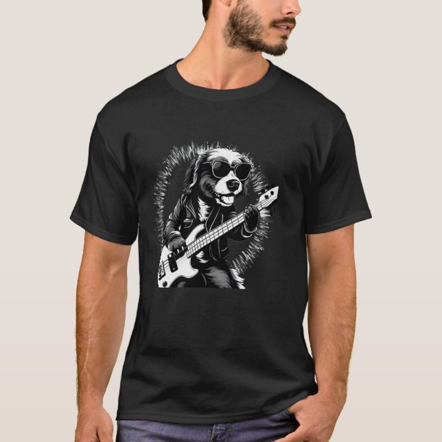 Dog Playing Guitar Musician Guitarist Canine Lover T-Shirt (Front)