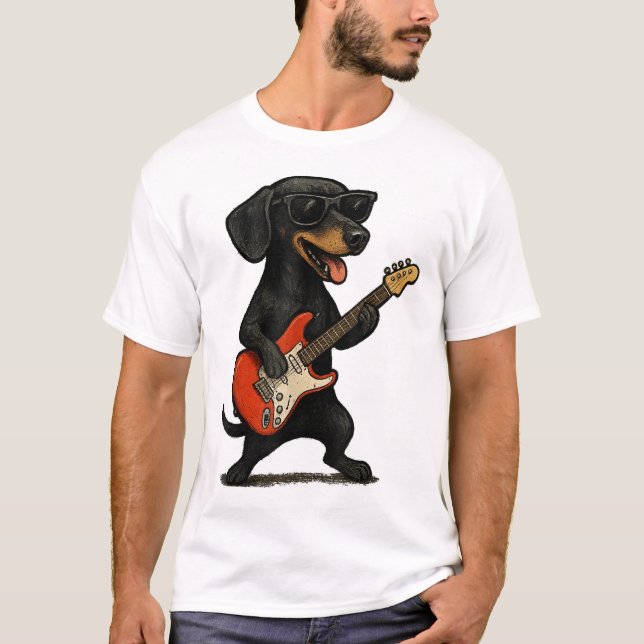  Dog Playing Guitar Musician Music Expert Guitar  T-Shirt (Front)