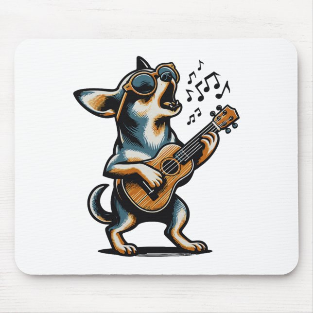 Dog Playing Guitar Singing Chihuahua Funny Dog Mar Mouse Pad (Front)