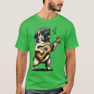Dog Playing Guitar Singing Pug Funny Pugfather fri T-Shirt