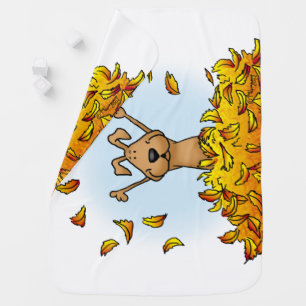 Dog Playing in a Pile of Fall Leaves - Cute Autumn Baby Blanket
