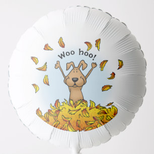 Dog Playing in a Pile of Fall Leaves - Cute Autumn Balloon