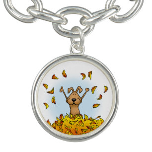 Dog Playing in a Pile of Fall Leaves - Cute Autumn Bracelet