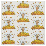 Dog Playing in a Pile of Fall Leaves - Cute Autumn Fabric