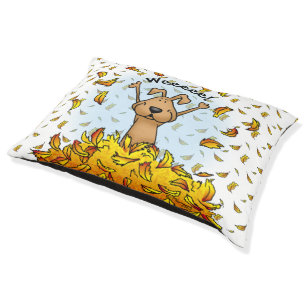 Dog Playing in a Pile of Fall Leaves - Cute Autumn Pet Bed