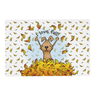 Dog Playing in a Pile of Fall Leaves - Cute Autumn Placemat