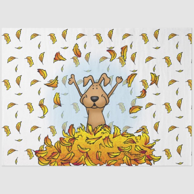 Dog Playing in a Pile of Fall Leaves - Cute Autumn Tissue Paper (Front)