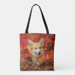 Dog playing in the leaves tote bag