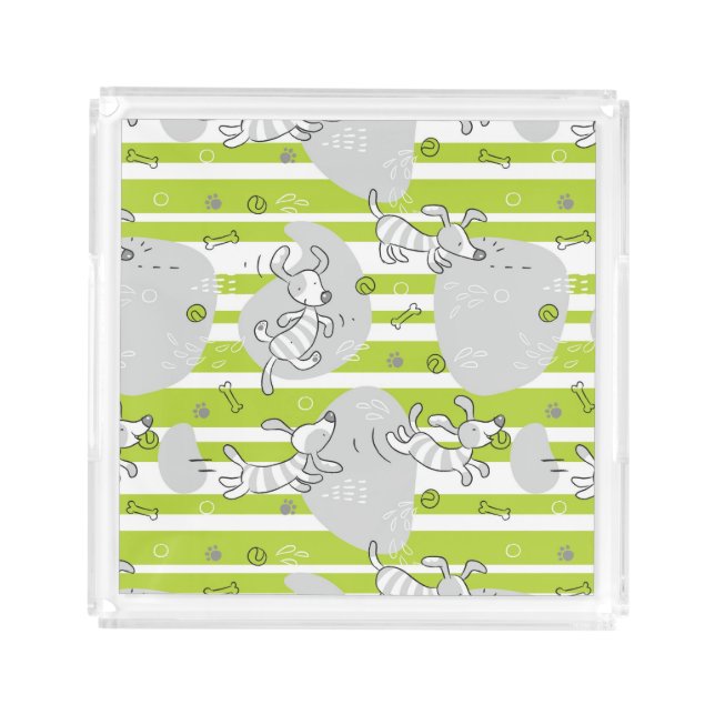 dog playing pattern background acrylic tray (Front)