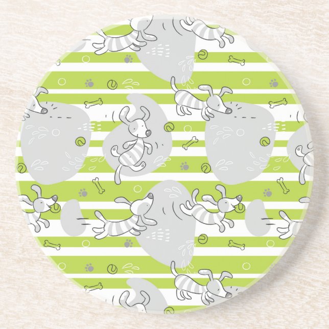 dog playing pattern background drink coaster (Front)