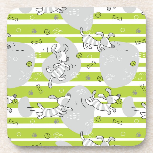 dog playing pattern background drink coaster (Front)