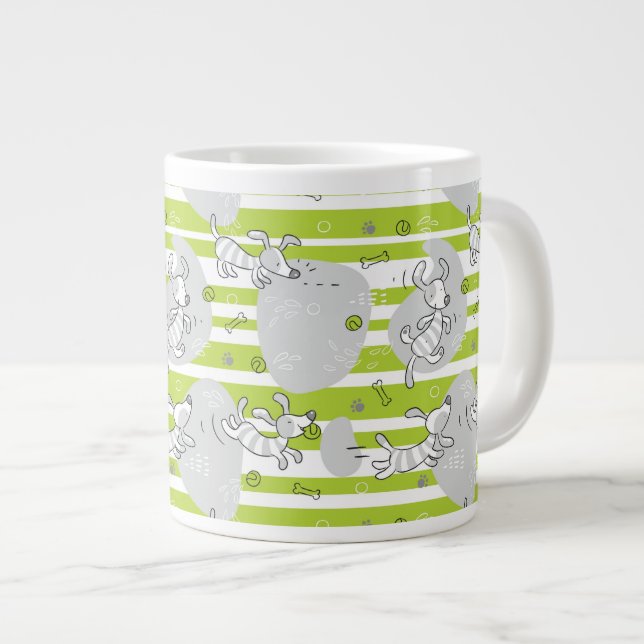 dog playing pattern background giant coffee mug (Front Right)