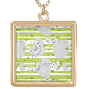 dog playing pattern background gold plated necklace