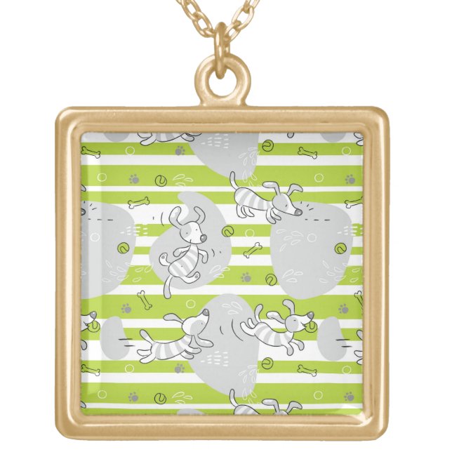 dog playing pattern background gold plated necklace (Front)