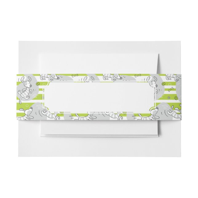 dog playing pattern background invitation belly band (Front Example)