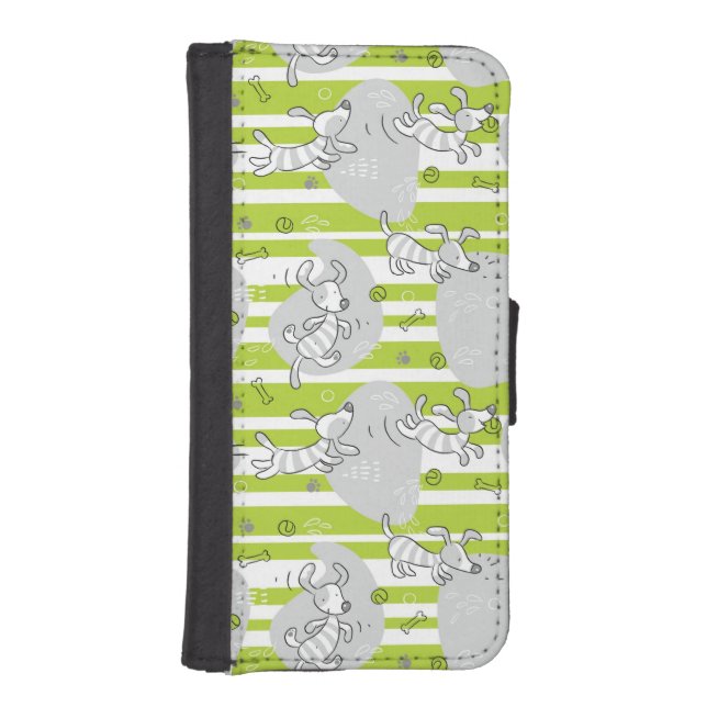 dog playing pattern background iPhone wallet case (Front)