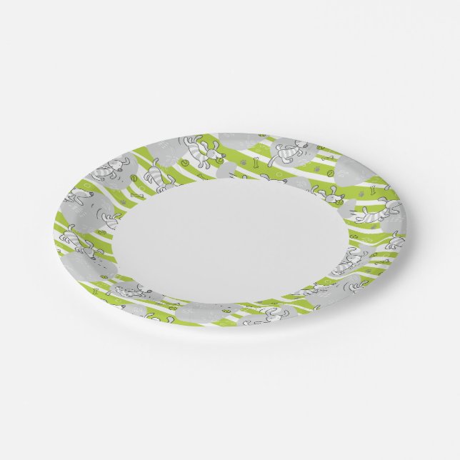 dog playing pattern background paper plates (Angled)