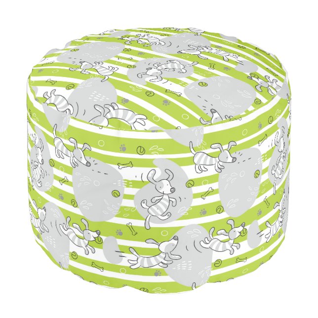 dog playing pattern background pouf (Angled Front)