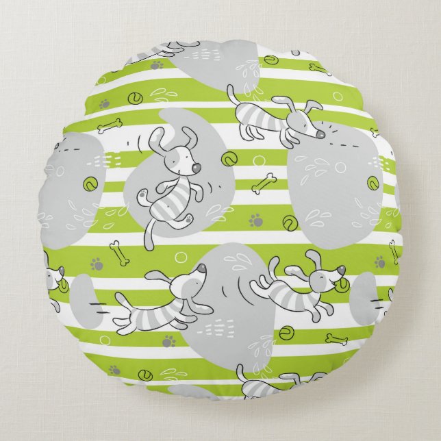 dog playing pattern background round pillow (Front)
