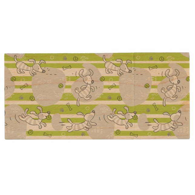 dog playing pattern background wood flash drive (Front)
