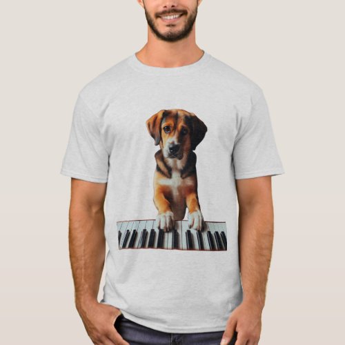 Dog Playing Piano With Tune and Harmony T_Shirt