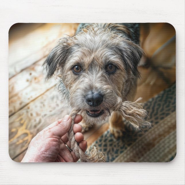 Dog Playing With Rope Mouse Pad (Front)