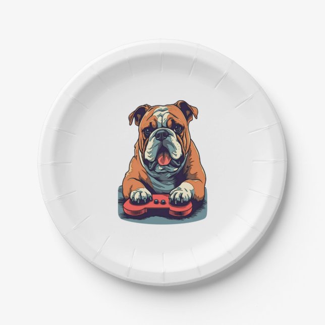 Dog Plays Video Games  Paper Plates (Front)
