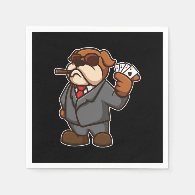Dog Poker Player Cards Cigar Casio Gambler Gift Napkins (Front)
