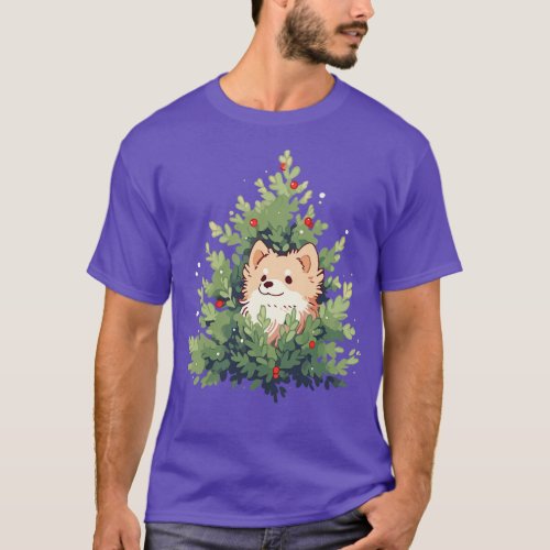 Dog poking through Christmas tree T_Shirt
