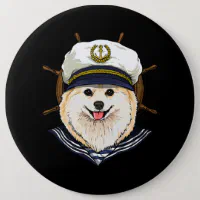 Dog Pomeranian Sailor Boat Captain Pomeranian Dog Button, Adult Unisex, Size: Colossal, 6 inch, Brown