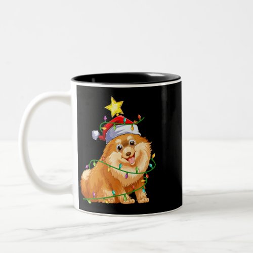 Dog Pomeranian Xmas Tree Lighting Santa Pomeranian Two_Tone Coffee Mug