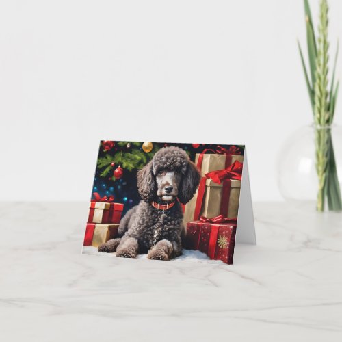 Dog Poodle Christmas Art Card