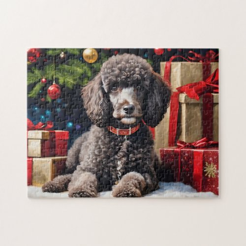 Dog Poodle Christmas Art Jigsaw Puzzle