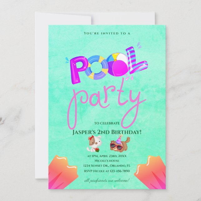 Dog Pool Party Birthday Invitation (Front)