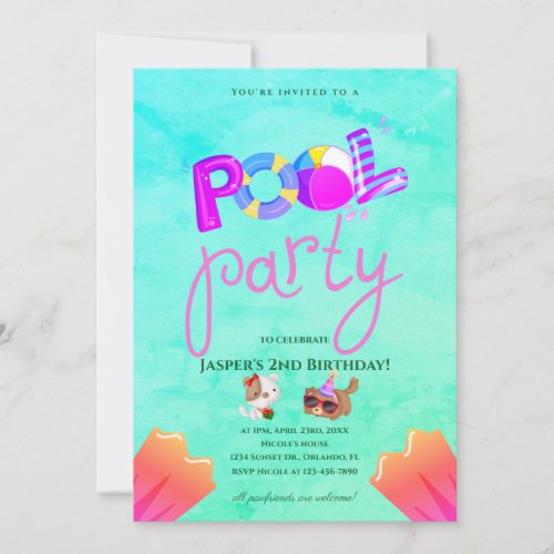 Dog Pool Party Birthday Invitation