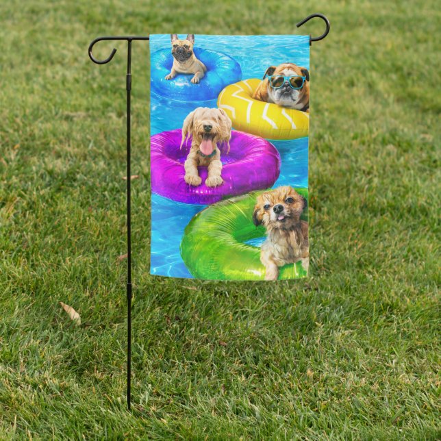 Dog Pool Party Garden Flag (In SItu)