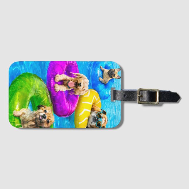 Dog Pool Party Luggage Tag (Front Horizontal)
