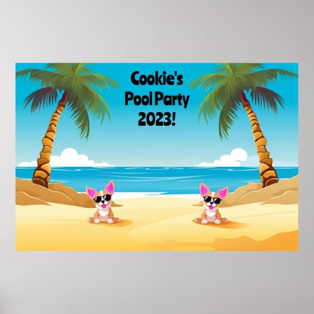 Dog Pool Party Photobooth Backdrop | Customizable  Poster (Front)