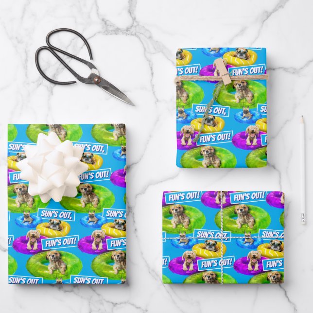 Dog Pool Party Wrapping Paper Sheets (Front)