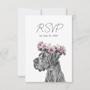 Dog Portrait Black and White Wedding RSVP Card