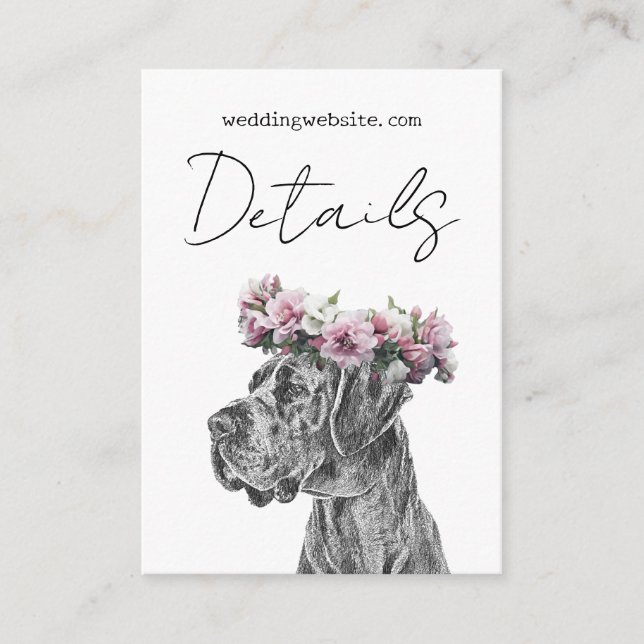 Dog Portrait Black & White QR Code Wedding Details Enclosure Card (Front)