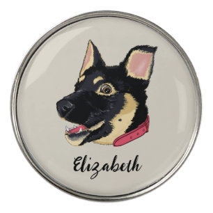 Dog Portrait Cute German Shepherd Puppy Name Golf Ball Marker