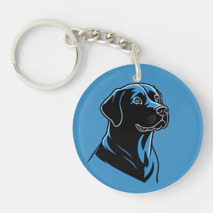 Dog Portrait in Blue Circle Keychain