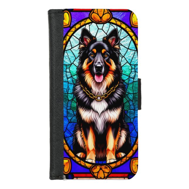 Dog Portrait in Stained Glass Artwork iPhone Wallet Case (Front)