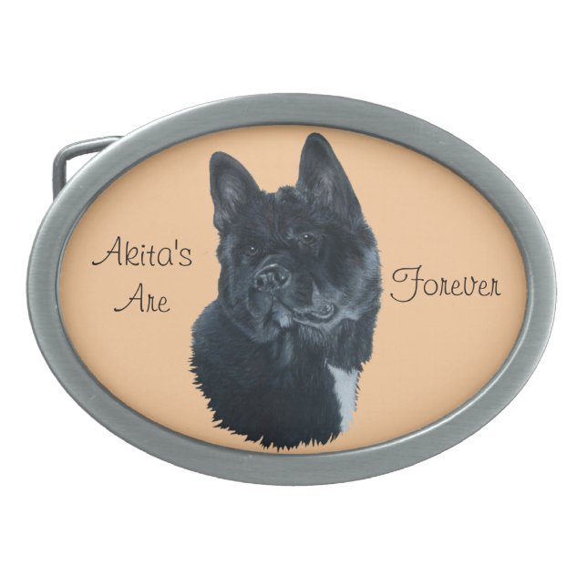 dog portrait of black brindle Japanese akita Belt Buckle (Front)